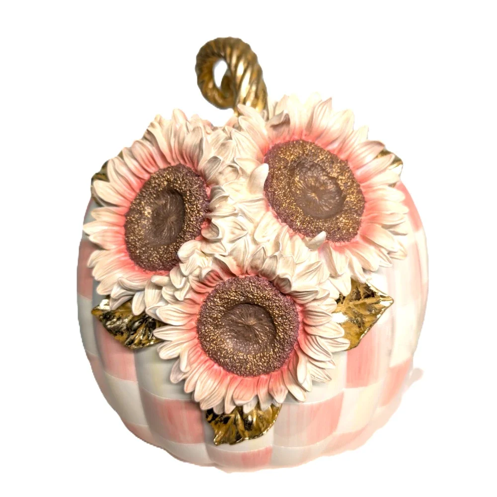 MacKenzie Childs Rosy Check Pumpkin Pink Sunflower - 13